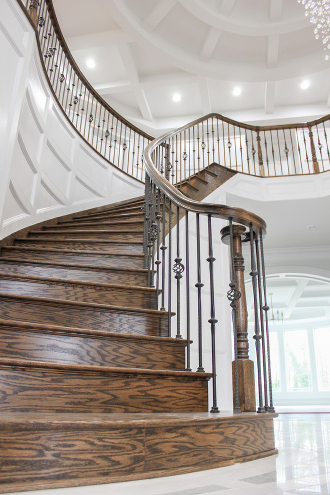 Staircase - large contemporary wooden curved mixed material railing staircase idea in DC Metro with wooden risers