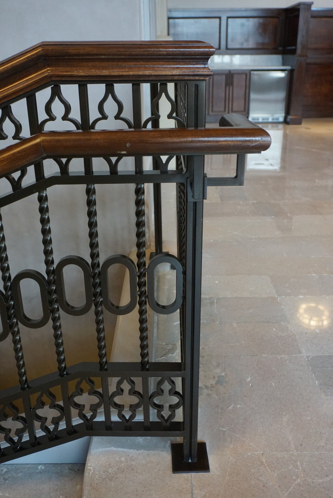 Photo of a large classic metal straight staircase in Columbus with metal risers.
