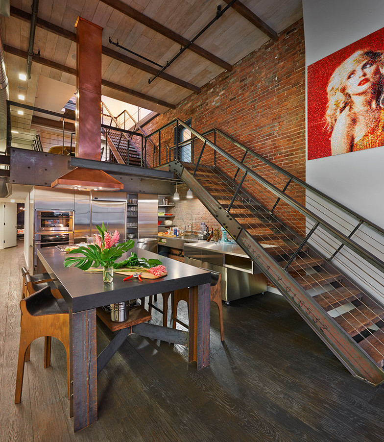 Staircase - large industrial straight staircase idea in New York