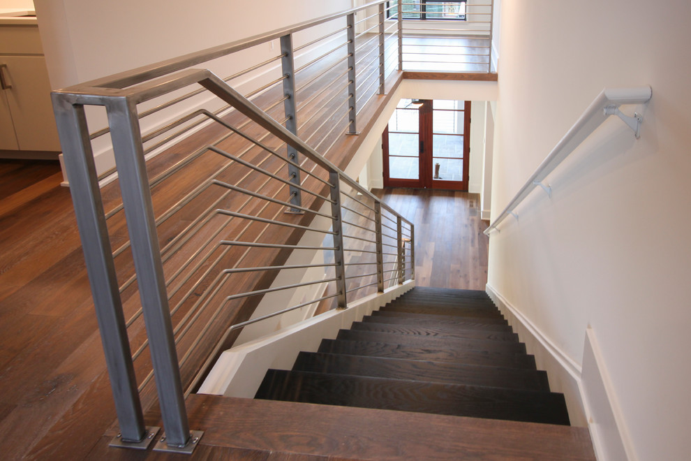 Staircase - large contemporary wooden floating metal railing staircase idea in DC Metro