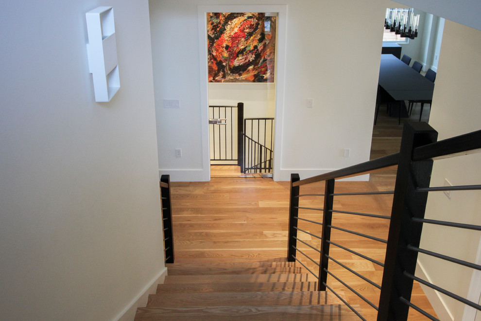 ワシントンD.C.にあるお手頃価格の小さなコンテンポラリースタイルのおしゃれならせん階段 (金属の手すり) の写真