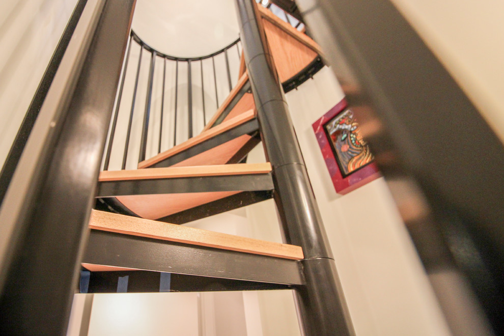 62_Natural Wood Treads & Jet-Black Metal Custom Spiral ...