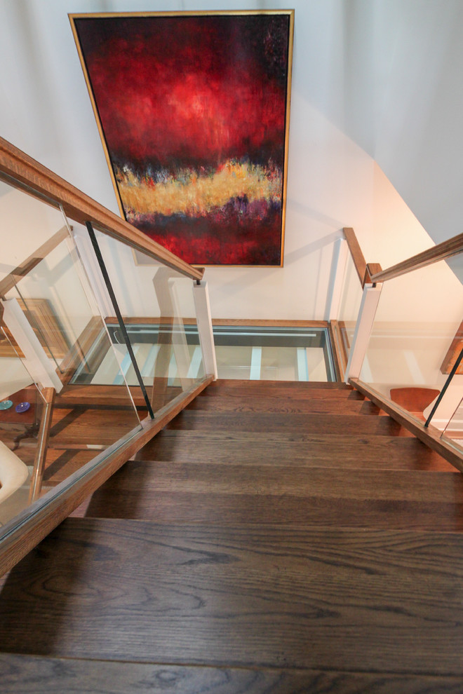 Staircase - huge contemporary glass floating open and glass railing staircase idea in DC Metro