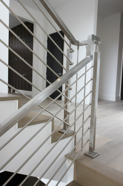 75 Modern Stairway: White Oak & Stainless Steel Balustrade, Mclean Va 