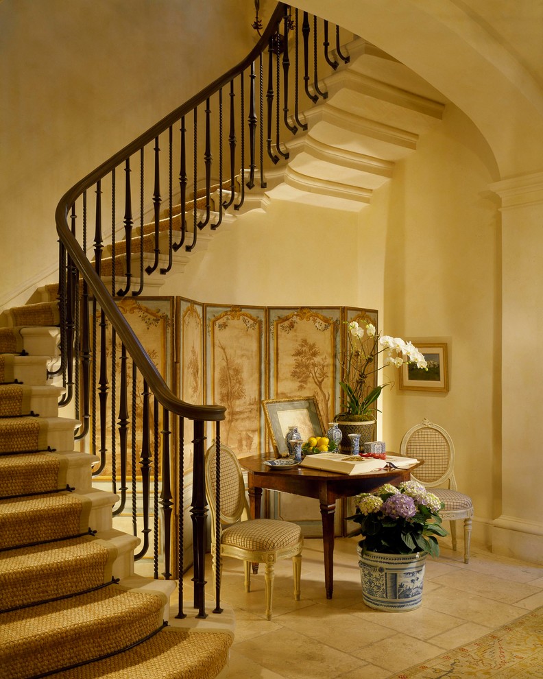 Inspiration for a mediterranean curved staircase in Dallas.