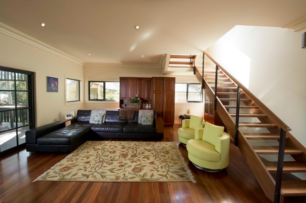 Inspiration for a traditional wood staircase in Newcastle - Maitland with open risers.