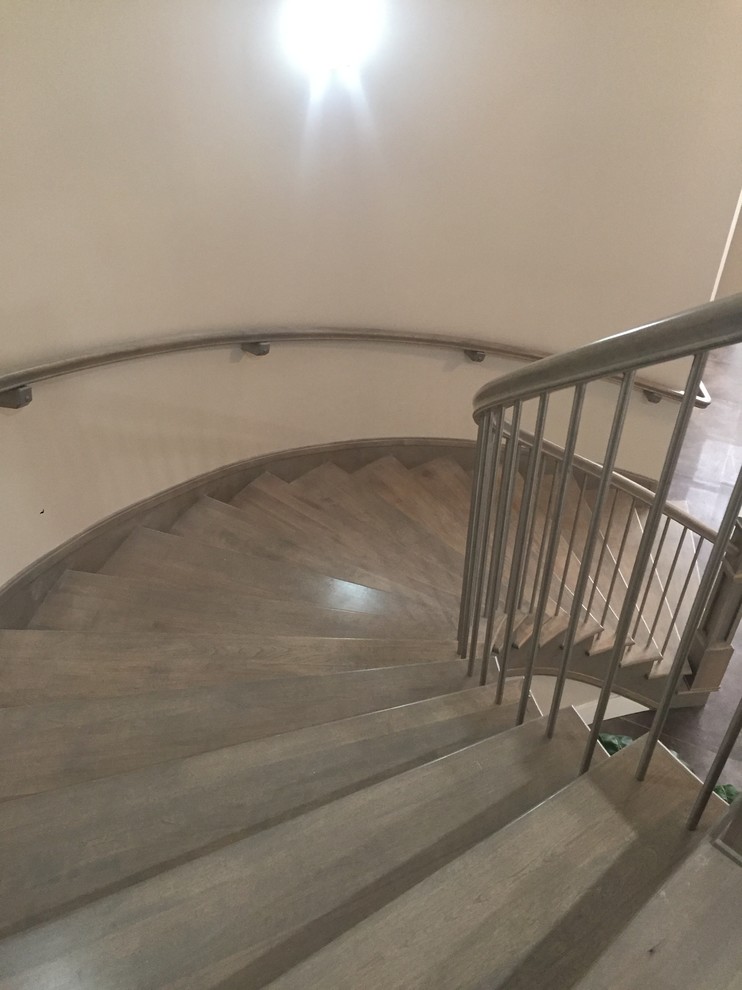 Aménagement d'un grand escalier courbe moderne.