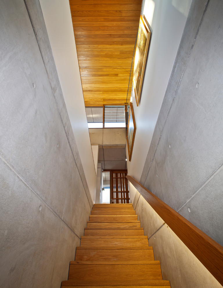 Staircase - mid-sized contemporary wooden straight staircase idea in Sydney with wooden risers