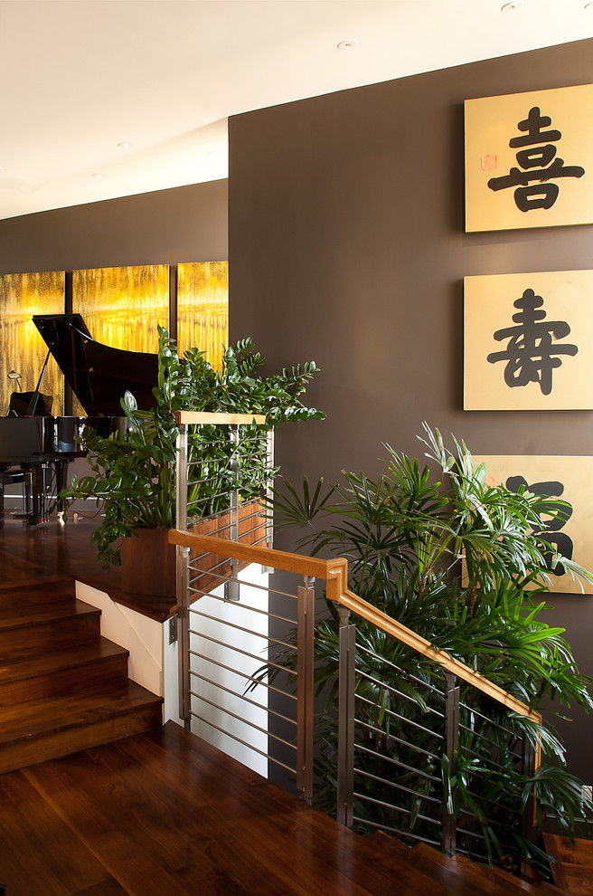 Modelo de escalera de estilo zen con escalones de madera