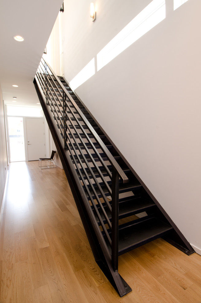 Staircase - mid-sized modern metal straight open staircase idea in Seattle
