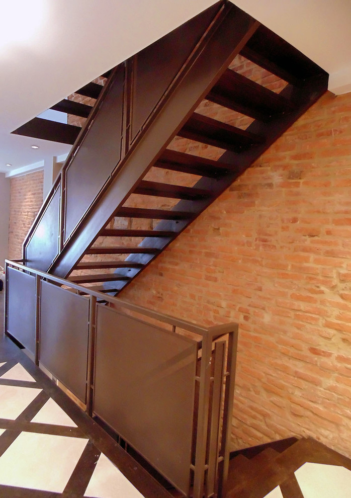 Staircase - modern wooden straight open staircase idea in Baltimore