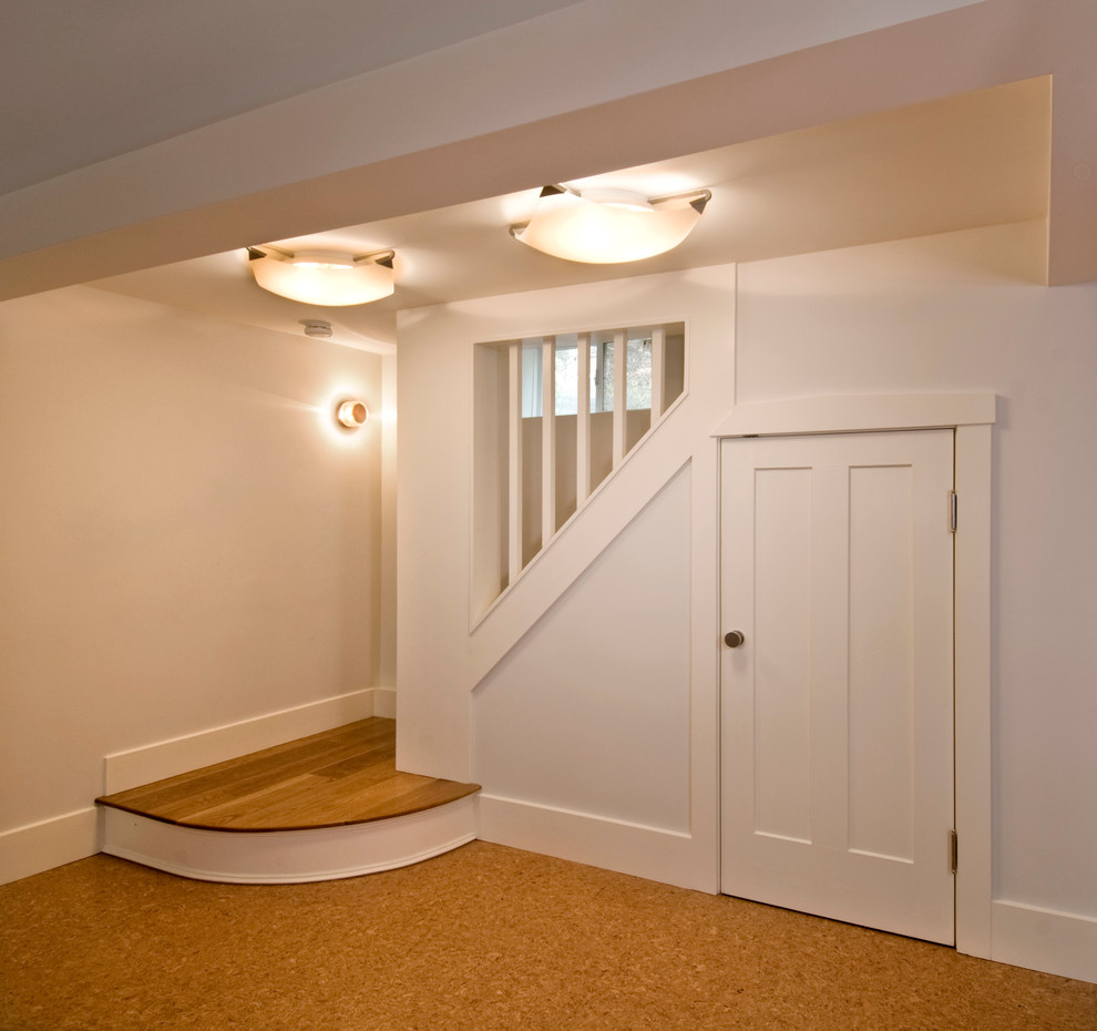 Staircase - traditional wooden straight staircase idea in Boston with wooden risers