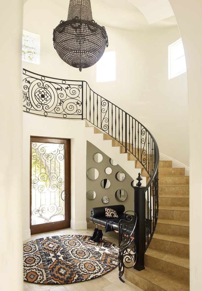 Mediterranean curved staircase in Miami.