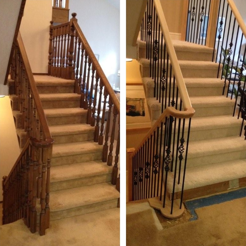 BEFORE AND AFTER Traditional Staircase Calgary by Spindle