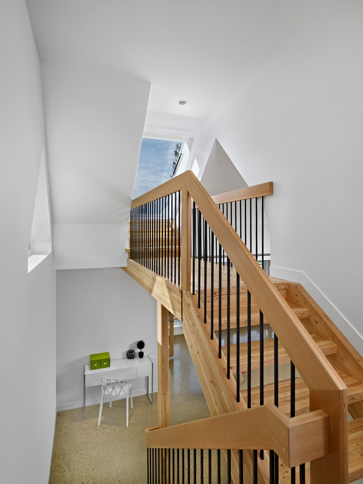 Contemporary wood staircase in Edmonton.
