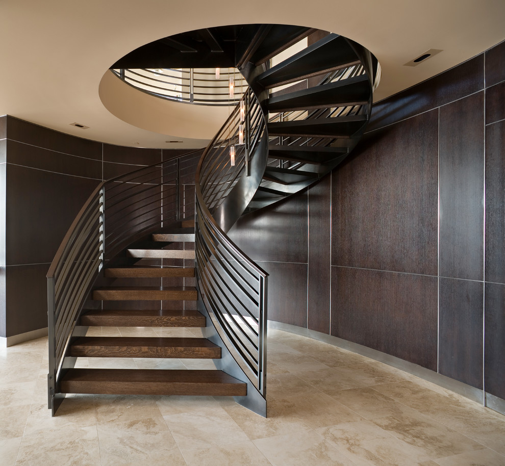 Example of a trendy open staircase design in Seattle