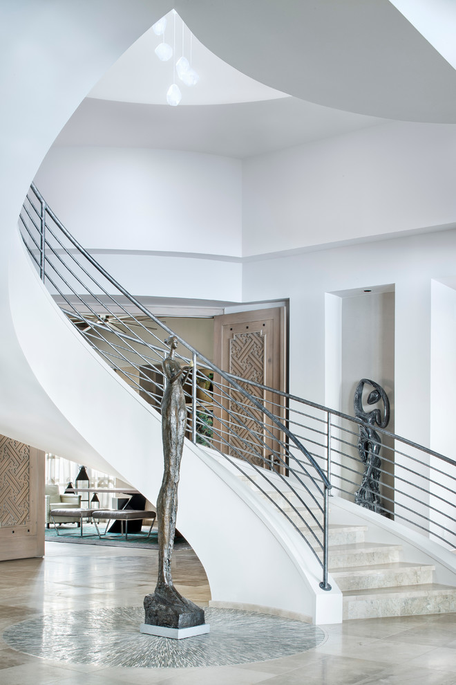 Expansive contemporary floating staircase in Houston.