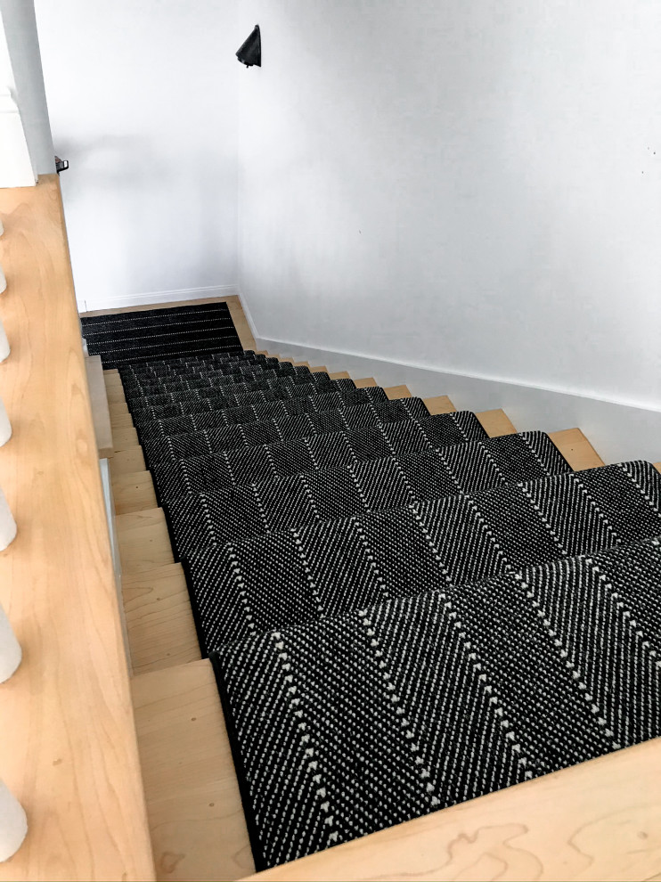 Black and White Herringbone/Striped Wool Custom Stair Runner