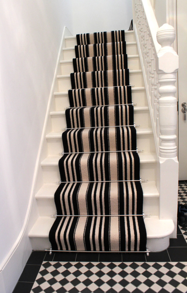 Black And White Striped Stair Carpet, Stair Rug Runner Hardware