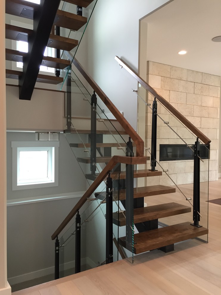 Black Metal Posts with Glass Contemporary Staircase Edmonton by