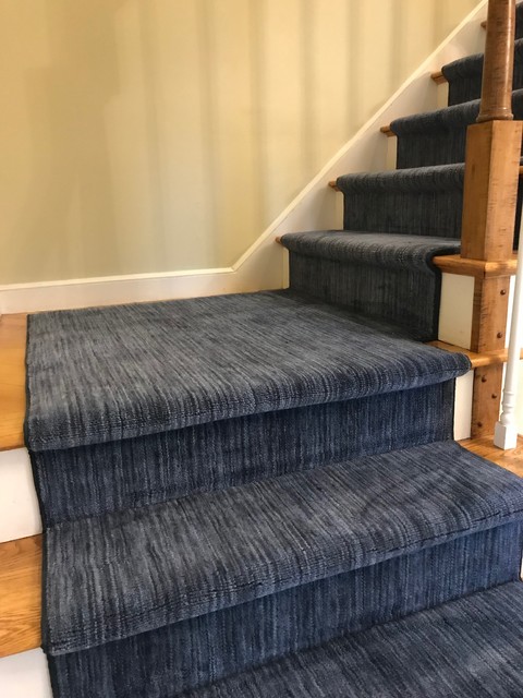 Blue Hollywood Style Stair Runner and Hall - Staircase - Boston - by The  Carpet Workroom | Houzz