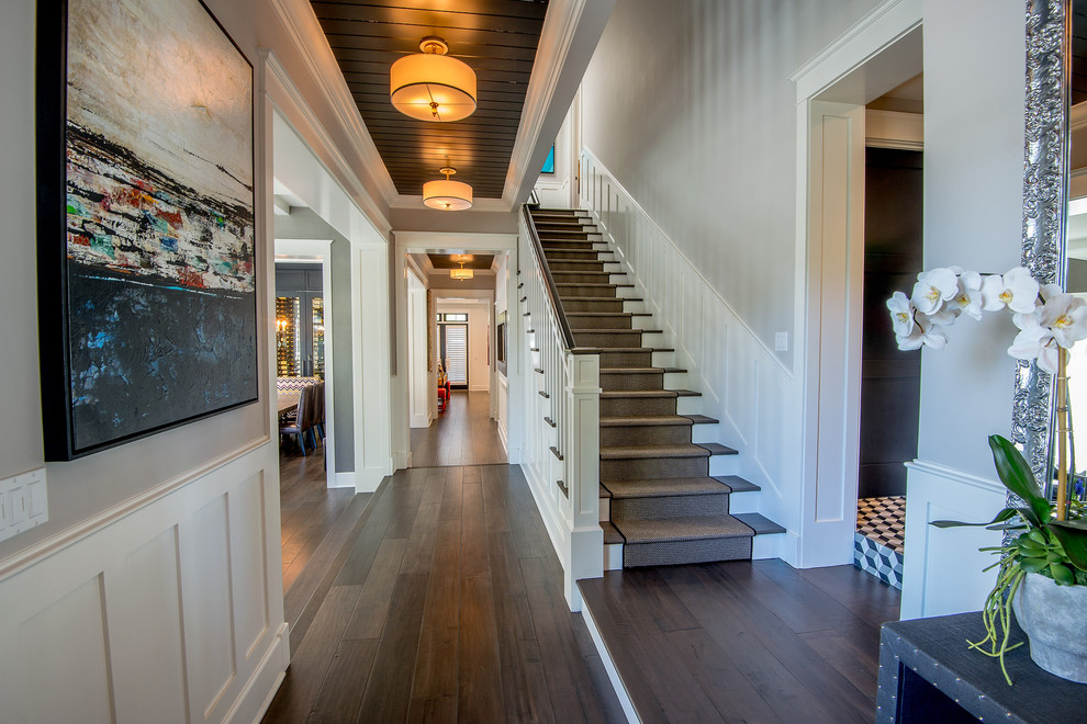 Classic staircase in Los Angeles with feature lighting.