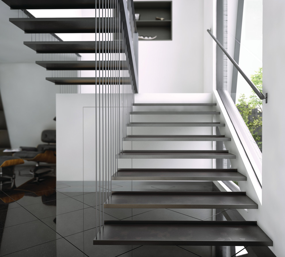 Example of a large minimalist u-shaped open staircase design in Melbourne