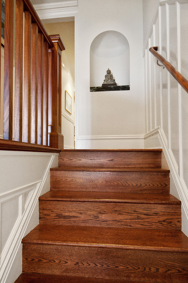Inspiration for a victorian wood straight wood railing staircase in San Francisco with wood risers.