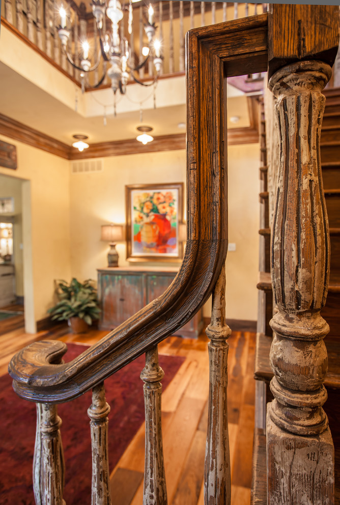 Inspiration for a rustic staircase remodel in Dallas