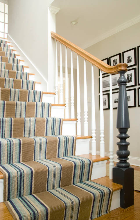 Set Staircases Racing With a Striped Stair Runner