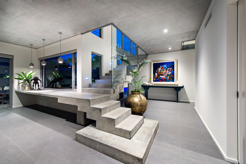 Große Moderne Betontreppe in L-Form mit Beton-Setzstufen in Perth