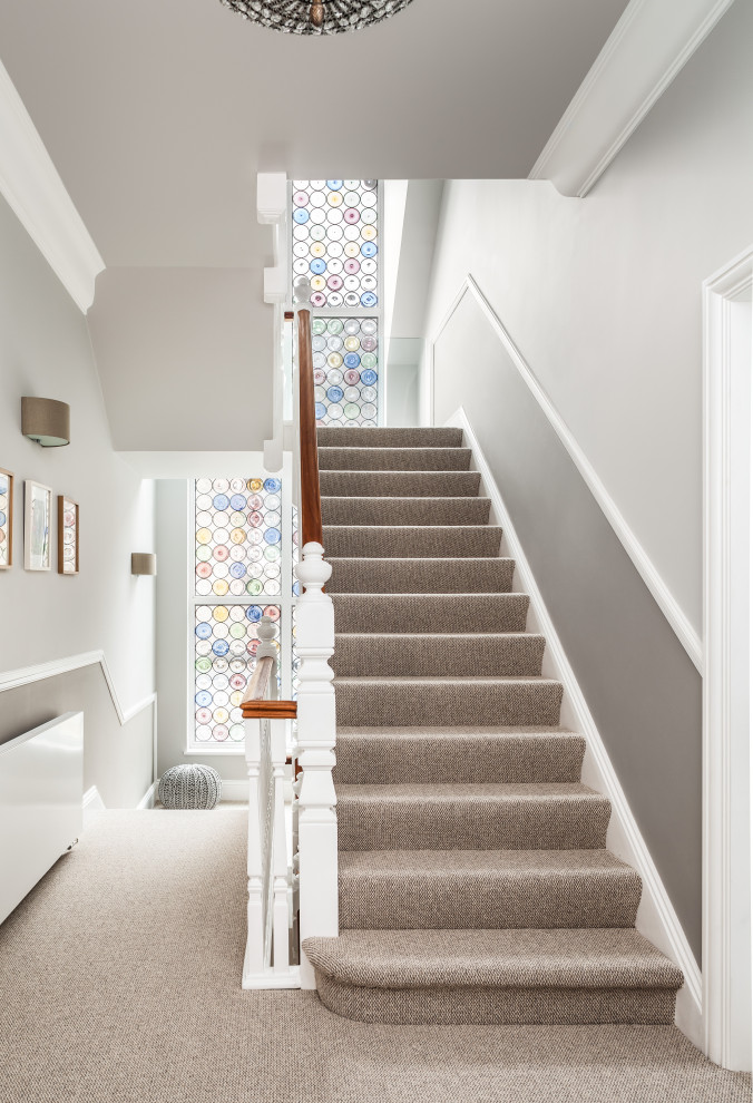 Photo of a contemporary staircase in London with a dado rail.
