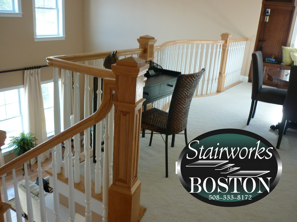 Inspiration for a medium sized classic wood curved staircase in Boston with painted wood risers.