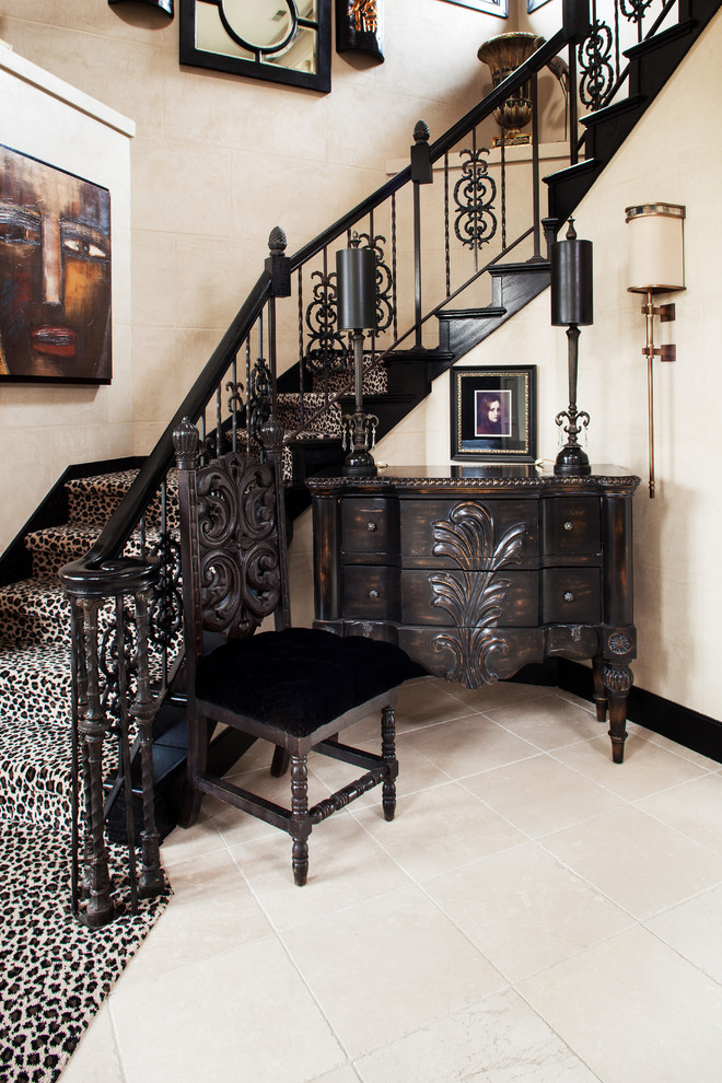 Staircase - contemporary carpeted staircase idea in Other with carpeted risers