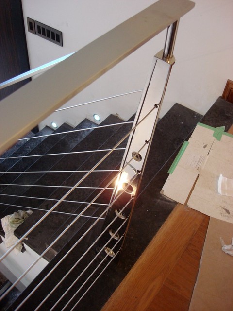 Condo apartment Interior staircase cable railing - Contemporary ...