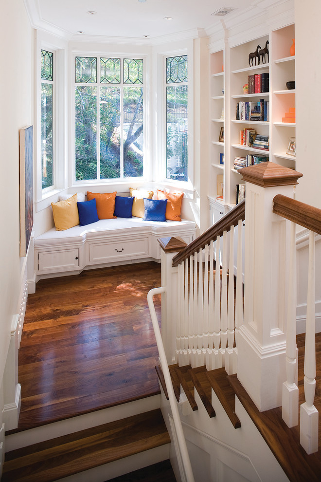 Inspiration for a classic wood u-shaped staircase in San Francisco.