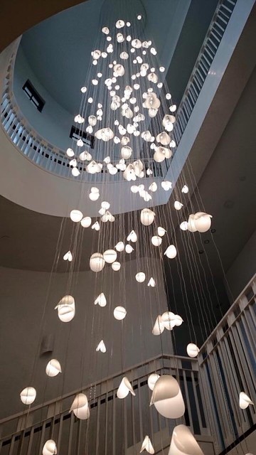 CONTEMPORARY EXTRA LONG PENDANT LIGHTING, PEARL SHELL CHANDELIER by GALILEE  LIGH - Contemporary - Staircase - Miami - by Galilee Lighting | Houzz UK