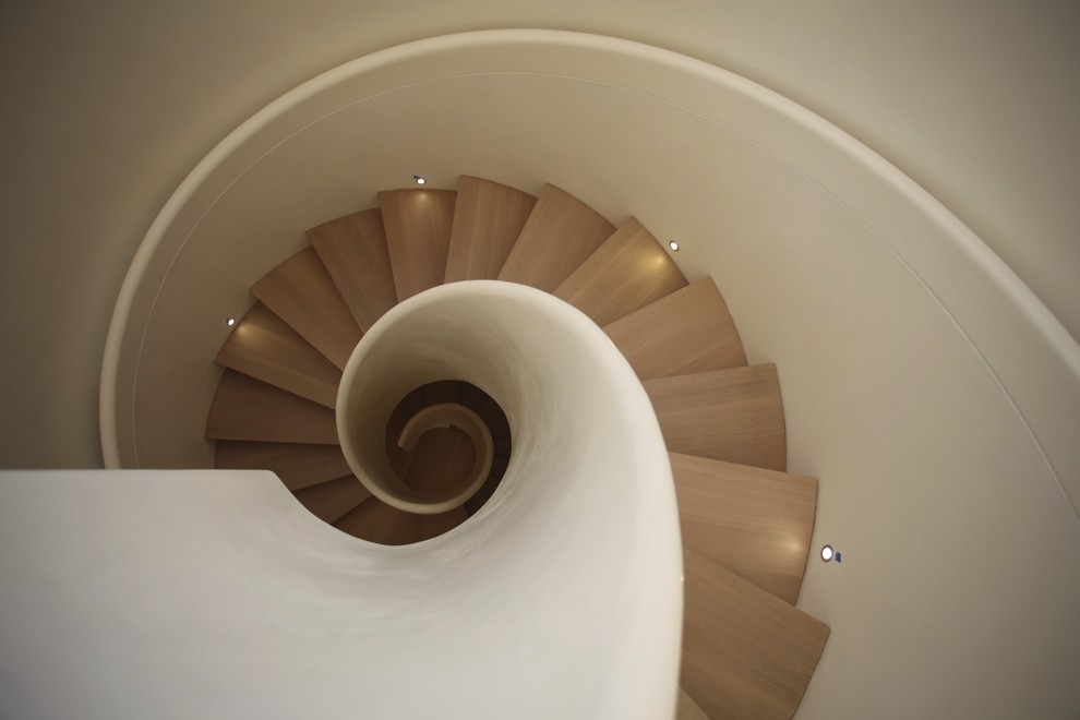Example of a trendy spiral staircase design in Chicago