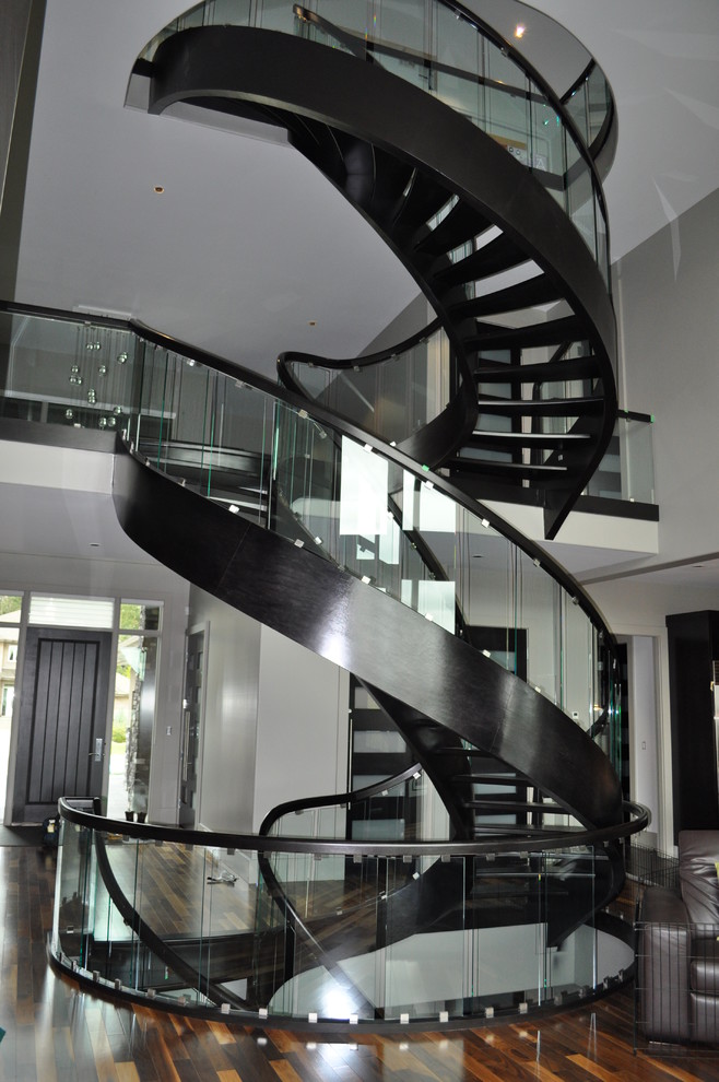 Inspiration for a large timeless painted spiral open staircase remodel in Edmonton