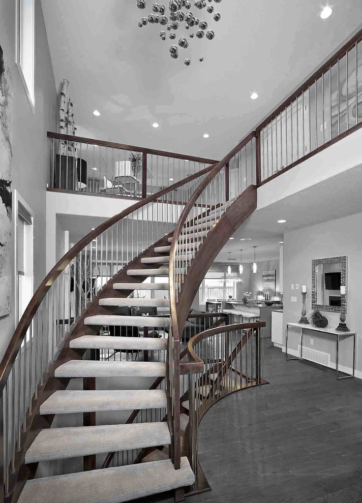 Inspiration for a contemporary staircase remodel in Edmonton