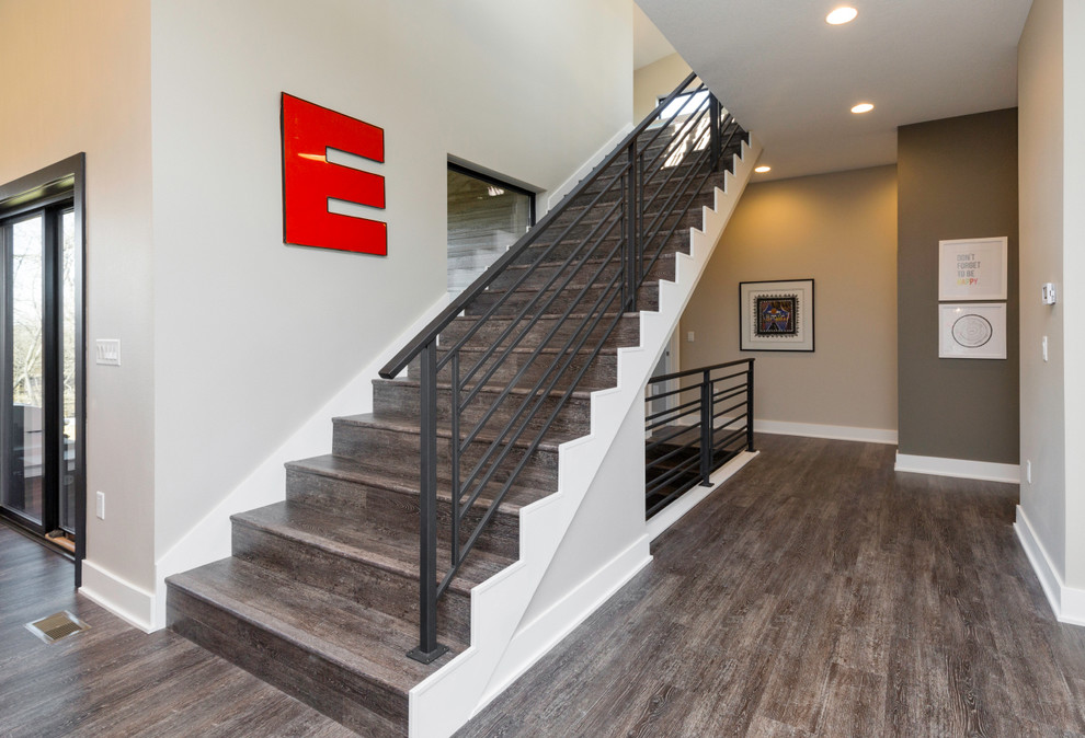 Staircase - contemporary wooden straight staircase idea in Other with wooden risers