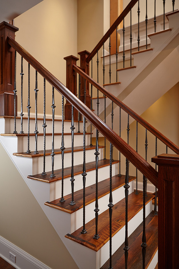 Inspiration for a rustic staircase remodel in Grand Rapids
