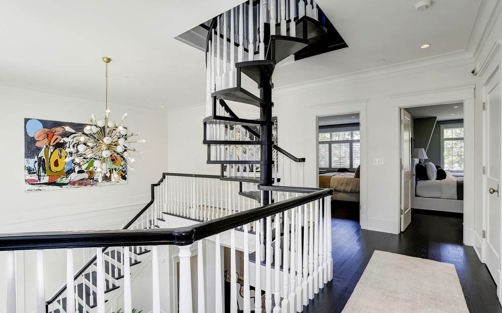 Photo of a large modern wood railing staircase in Baltimore.