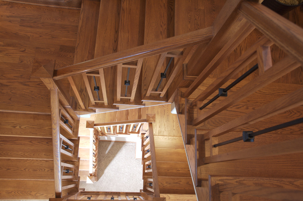 Traditional wood staircase in Boise.