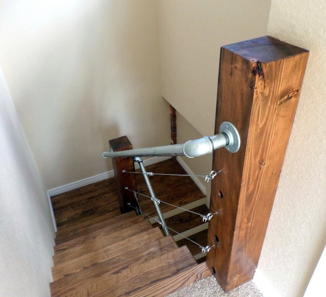 Custom Steel & Cable Railing Staircase Industriale Scale Denver