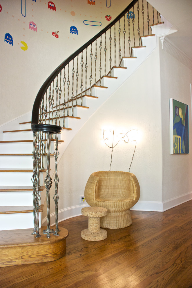 Inspiration for a contemporary staircase remodel in Dallas with painted risers