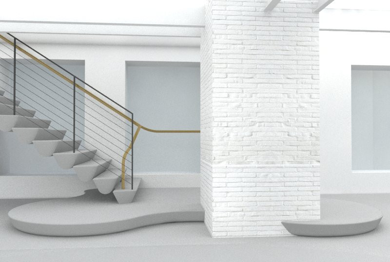Inspiration pour un très grand escalier flottant minimaliste en marbre avec des contremarches en marbre et un garde-corps en métal.