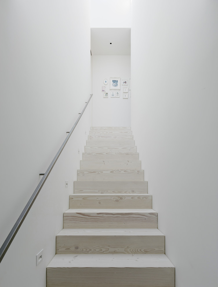 Cette photo montre un escalier droit tendance de taille moyenne avec des marches en bois et des contremarches en bois.