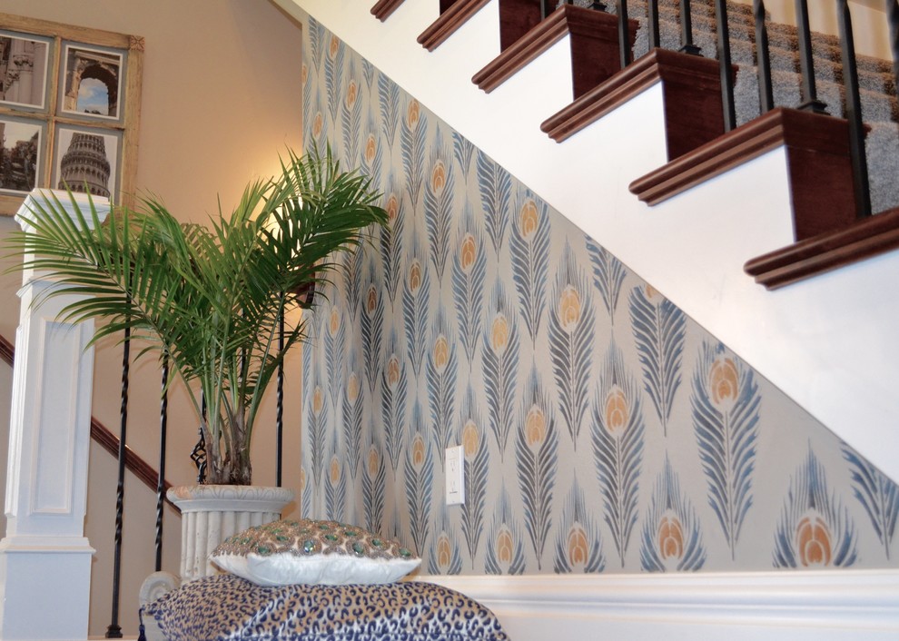Diy Peacock Feather Stenciled Stairway Accent Wall - Modern - Staircase -  New York - By Janna Makaeva/Cutting Edge Stencils | Houzz