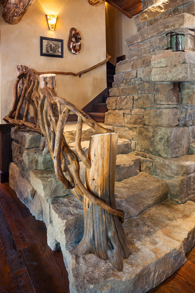 Inspiration for a rustic l-shaped staircase remodel in Other